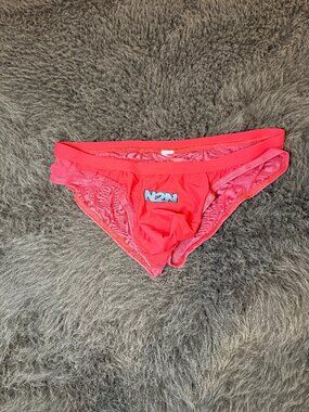 N2N Bodywear Men's Neon Coral Pink Mesh Swim Brief Bikini Size Small